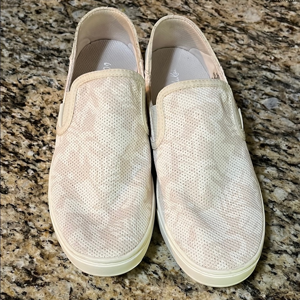 OluKai tan mesh slipons